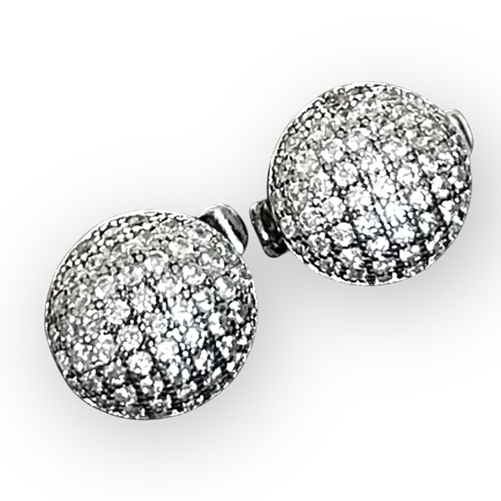 NWT Sterling Silver Pavé Crystal Button Earrings - Picture 14 of 14